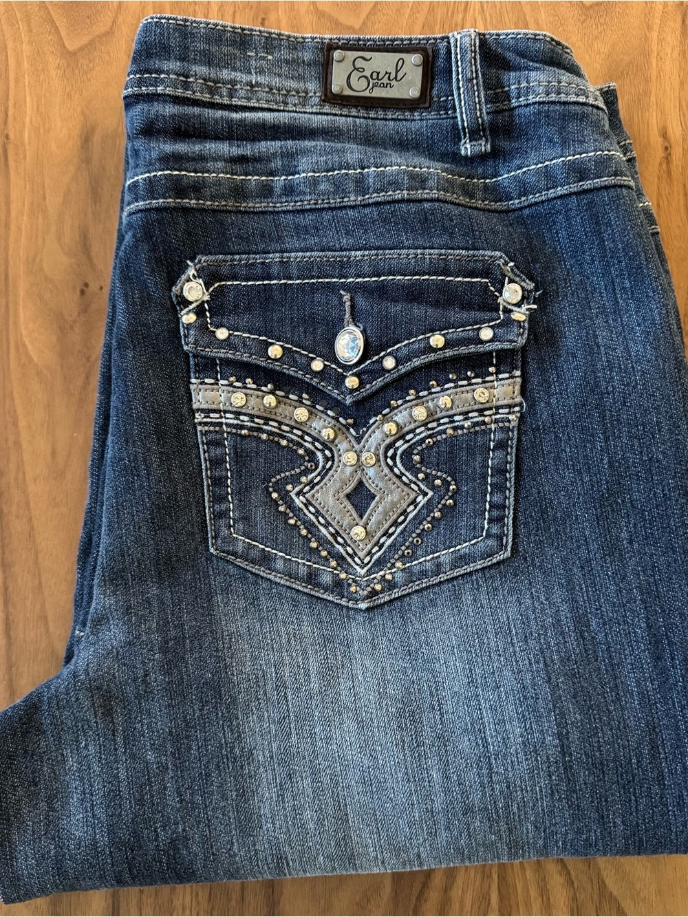 Earl Jeans Medium Blue Bootcut Jeans with Embellished Pocket
